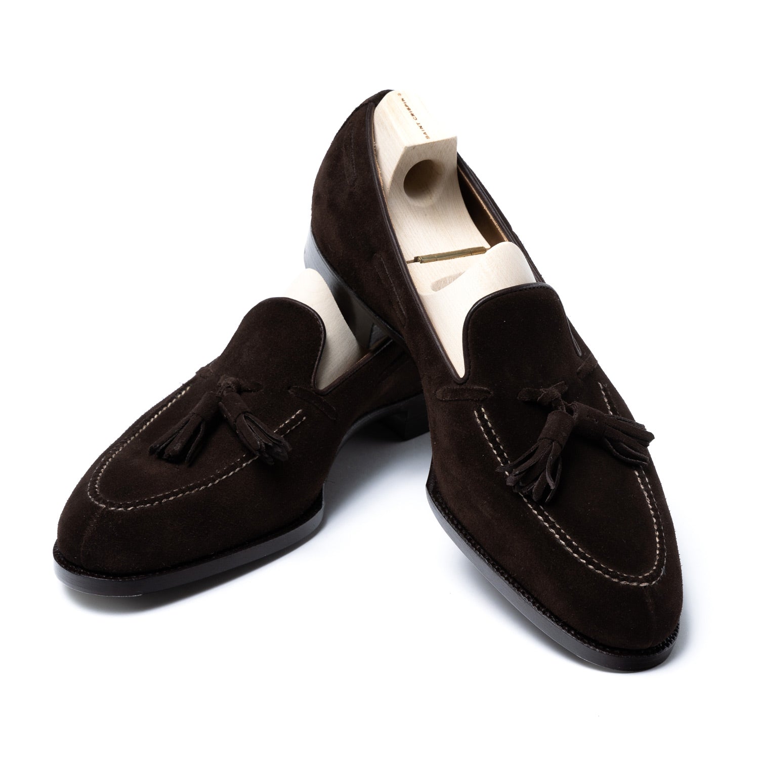 Loafer "Split Toe Tassel" aus dunkelbraunem Rauhleder - reine Handarbeit